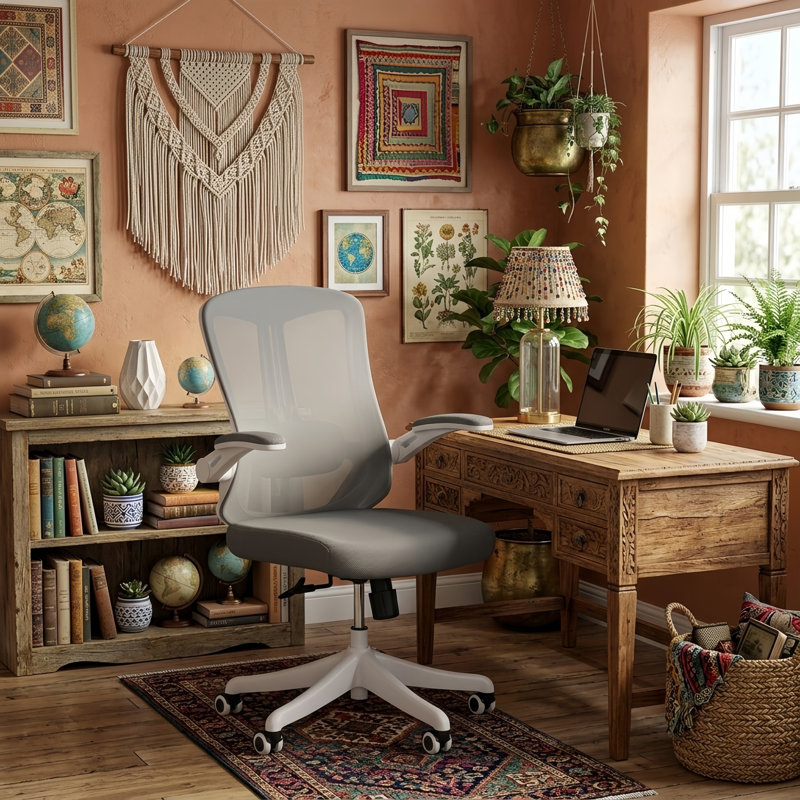 Fauteuil de bureau ergonomique Norberta Home, Gris, Blanc