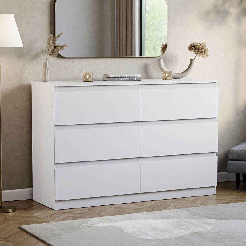 Cunha 6 - Drawer Wide Chest of Drawers, Large Dresser & Storage Cabinet, White