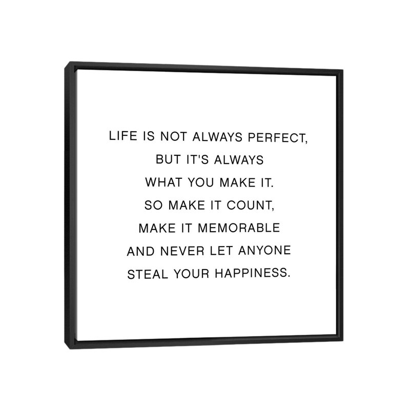 Art textuel, "Life is not always Perfect" par Mambo art studio, Pas de tapis, H 26 po x l 26 po x P 1,5 po