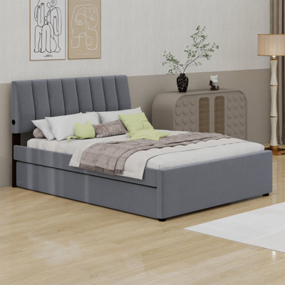 Lit plateforme tapissier avec lit gigogne