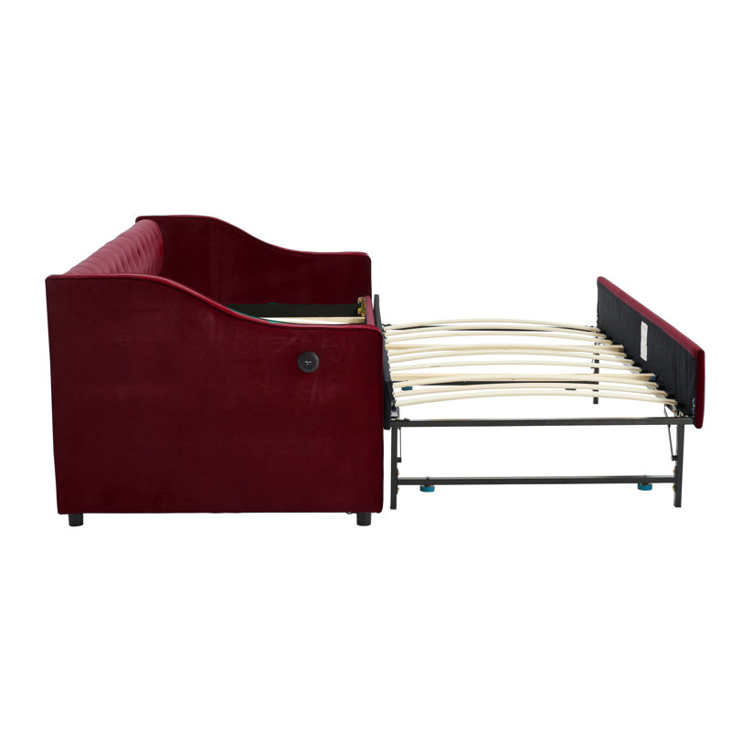 Velvet Daybed With Trundle, Red