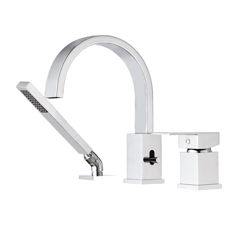 Waterfall Bathtub Faucet With Sprayer, 3-Hole Roman Tub Filler With Hand Shower Deck Mount Waterfall Tub Spout Set, Chrome