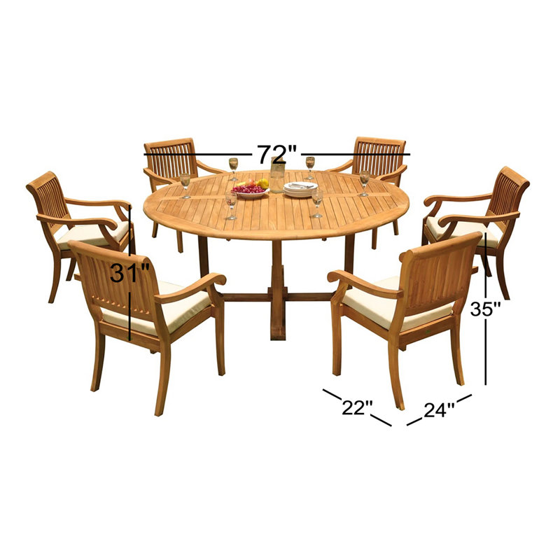 Arbor Outdoor 7 - Piece Teak Dining Set, 72" L x 72" W x 31" H, 6