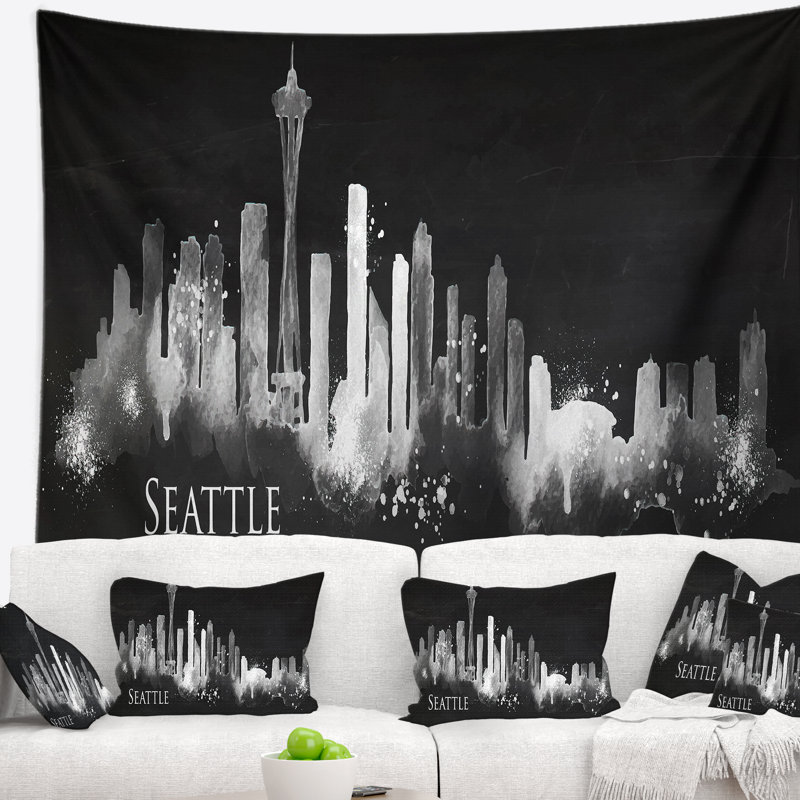 Paysage urbain de seattle, silhouette sombre, H 32 po x l 39 po