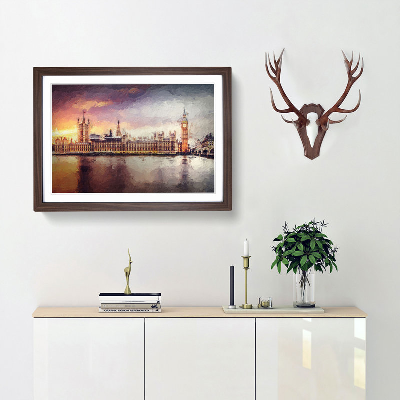 Big Ben and Houses of Parliament in Abstract - Framed Print, 45cm H x 63cm W x 2cm D, Walnut Framed