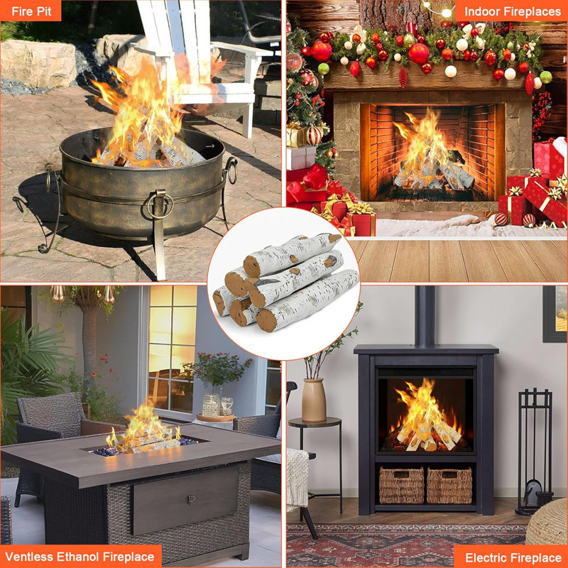 16" Ceramic White Birch Gas Fireplace Logs Set
