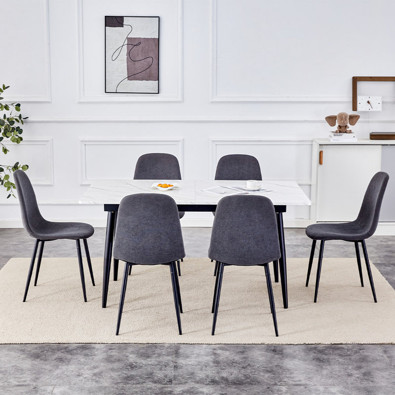 Modern 59"-75" Kitchen Table Set with Sturdy Metal Frame,Perfect for Home Kitchen,Space Saving, Black, 7