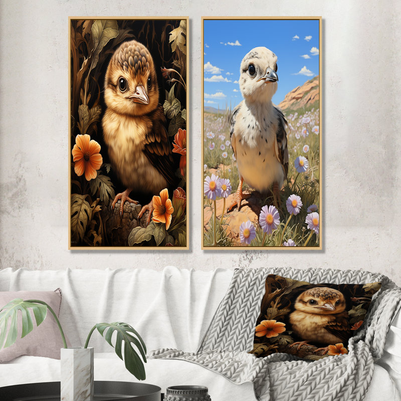 Ensemble de 2 décorations murales en toile campagne Chicken I - Poulet, H 40 po x l 41 po, Encadrement brun