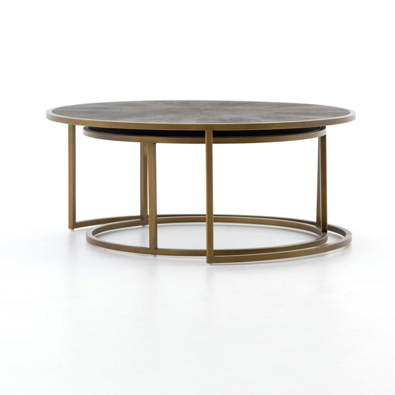 Shagreen Nesting Coffee Table, Gray Shagreen, Antique Brass