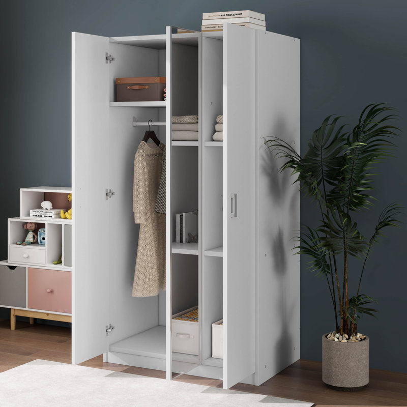 Armoire-penderie à 3 portes avec armoire, armoire et tiroirs, Blanc
