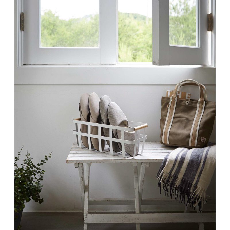 Tosca White Slim Steel and Wood Storage Basket