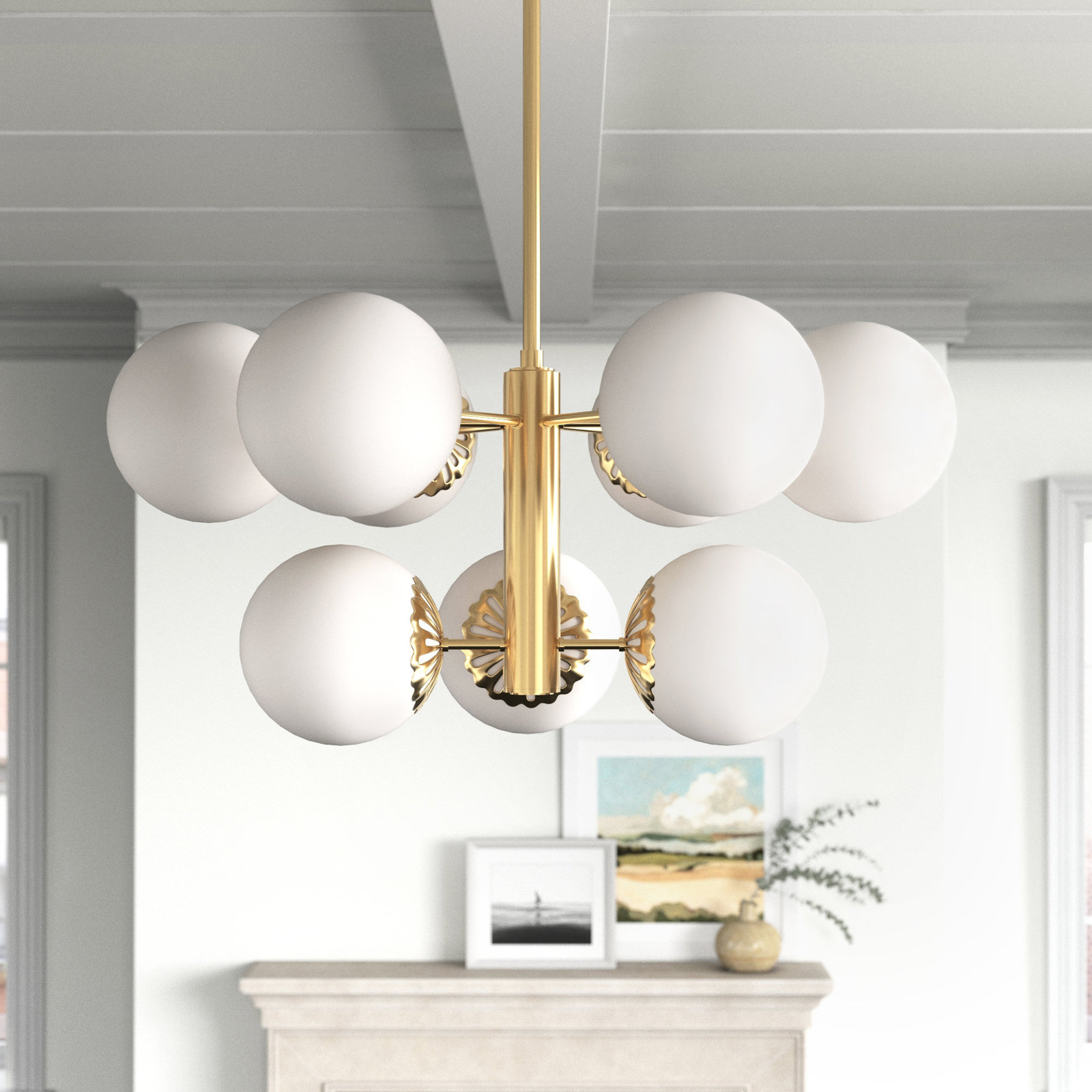 Deniaud 9 - Light Sputnik Chandelier, Aged Brass