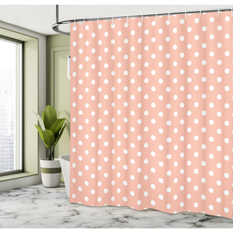  Rideau de douche simple à pois colorés, H 69 po x l 70 po, Blanc pêche