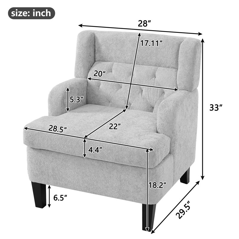 Fauteuil d'appoint rembourré avec pieds en bois d'hévéa Corrine, Light Gray
