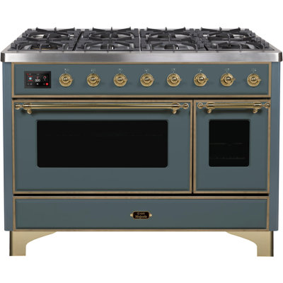ILVE Majestic II Series 48 inch Dual Fuel Range with 8 Sealed Burners, Griddle (Glass Door)