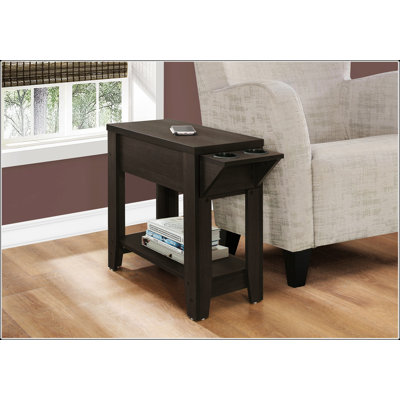 Elegant Espresso Finish Side Accent Table With Built-In Cup Holder And Hidden Storage, Perfect For Living Room And Bedroom