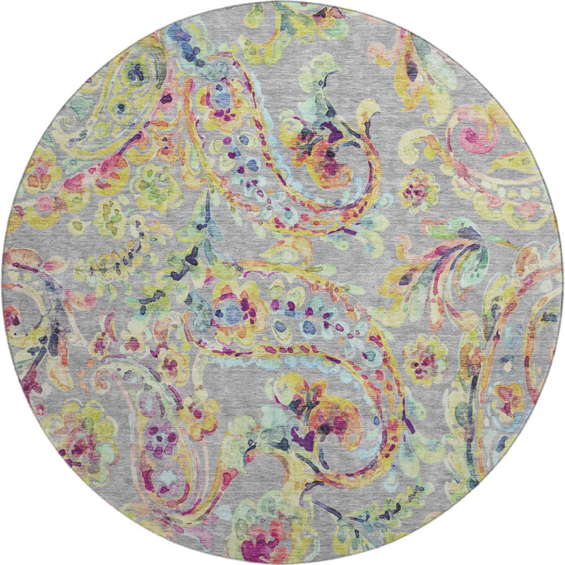 Premium Machine Washable Prisco Gray Rug, Round 8'