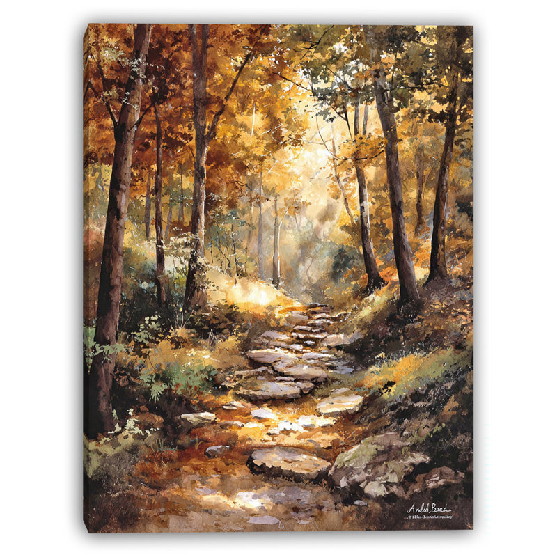 «Golden Forest Path», art mural sur toile tendue, H 30 po x l 40 po