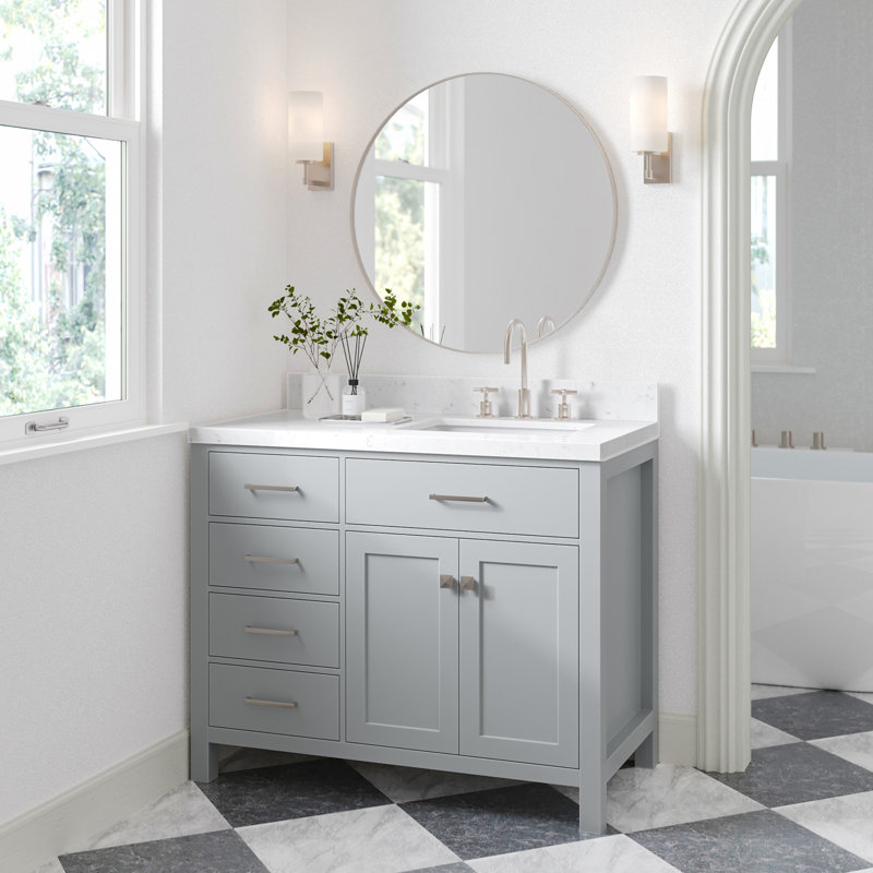 8_ARIEL Bristol 42 Single Sink Bathroom Vanity with Carrara White Quartz, Gray, Rectangle, 42"