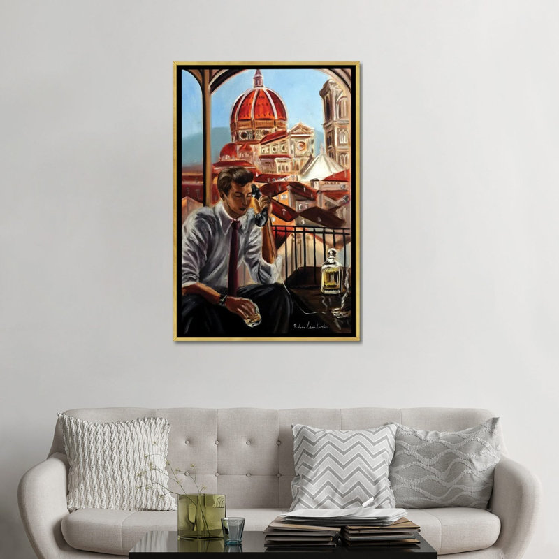 «A Call From Florence», reproduction d'art sur toile encadrée, 48" x 32", Framed Canvas, Gold