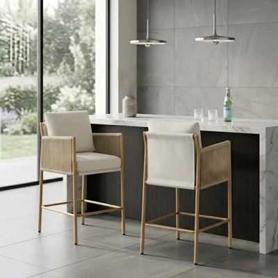 Upholstered Counter Stool with Metal Frame