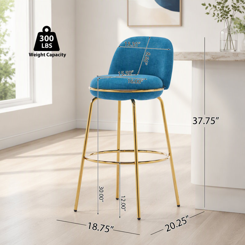 Tabouret de bar intérieur en métal, Bleu, or