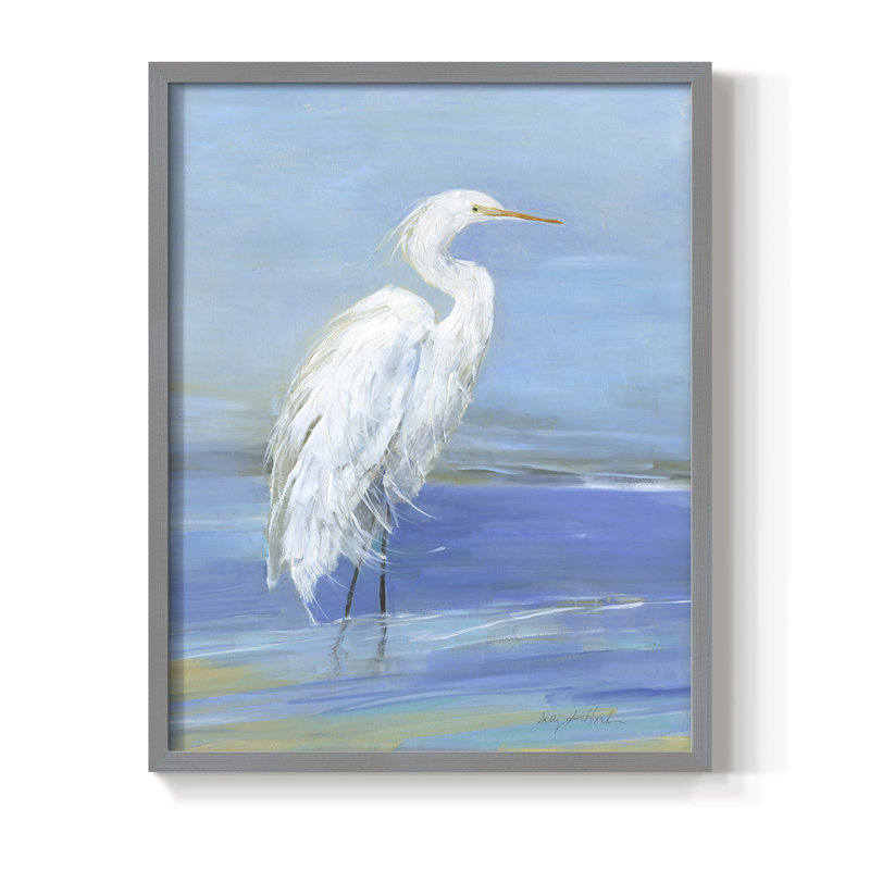 «Wading Egret I», reproduction encadrée - bois massif, Gris, H 15 po x l 12 po