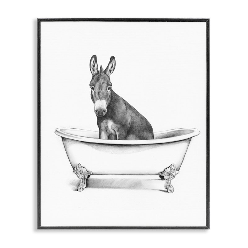  «Antique Tub with Donkey», art de la giclée encadrée par Victoria Borges, H 14 po x l 11 po, Giclée encadrée noir minuit