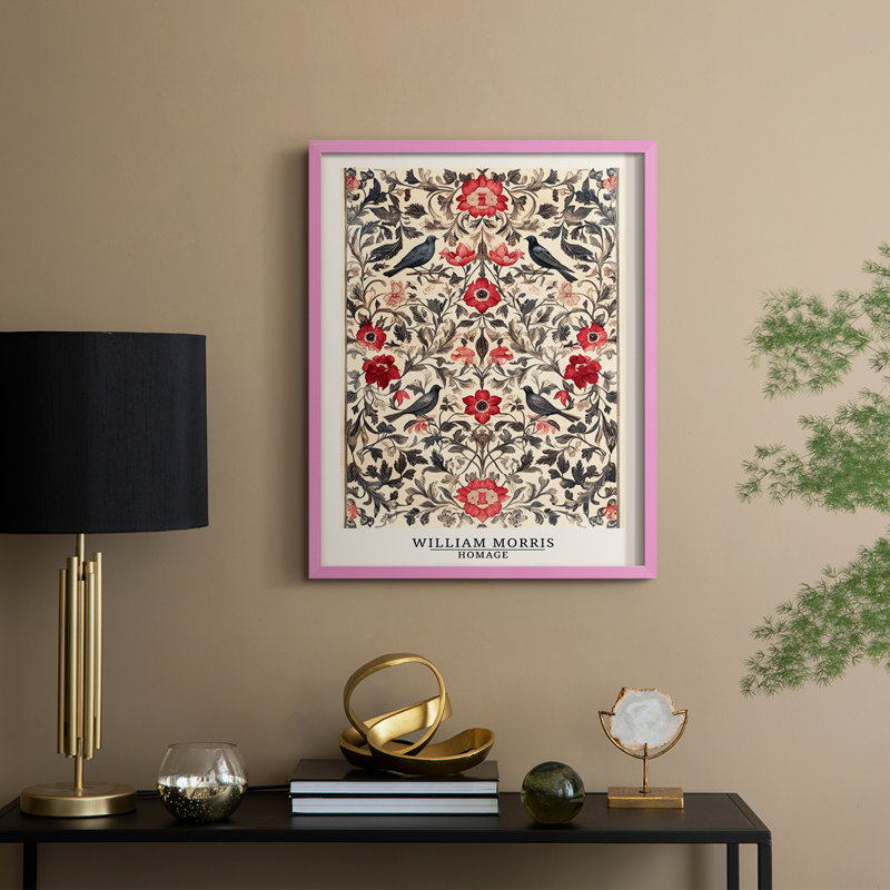 Imprimé encadré en bois massif de la série CCGLLWI de William Morris, H 21 po x l 17 po, Rose