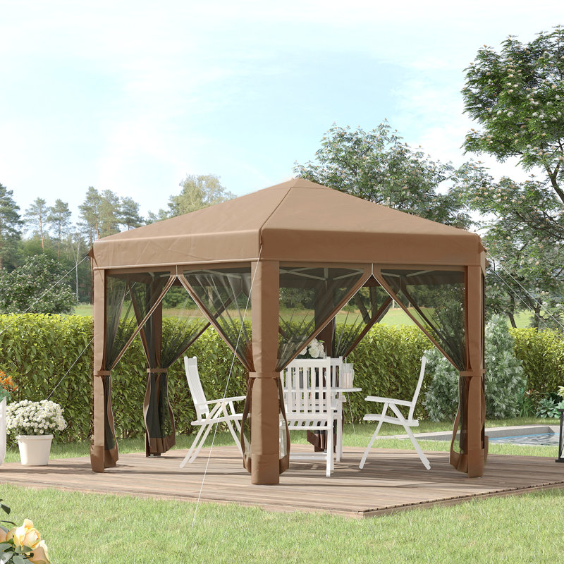 Hexagonal Pop Up Gazebo, Heavy Duty Outdoor Canopy Tent With 6 Mesh Sidewall Netting, 3-Level Adjustable Height And Strong Steel Frame