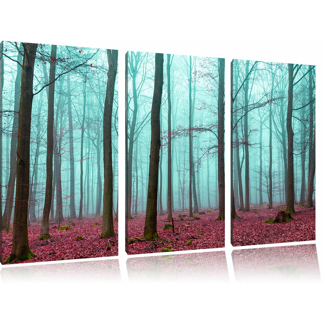 3-tlg. Leinwandbilder-Set Abstrakter Wald, Grafikdruck