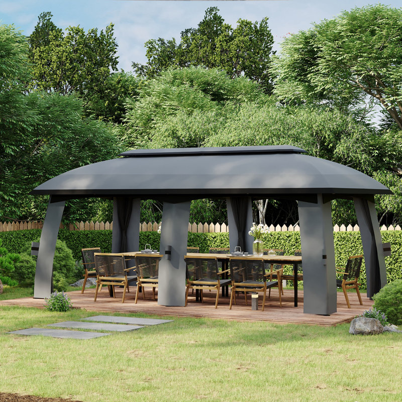 Steel Patio Gazebo, Dark Gray, 10 Ft. W x 12 Ft. D