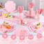 Ensemble de 350 assiettes en papier et serviettes roses, ensemble de vaisselle jetable pour 50 invités-131583119