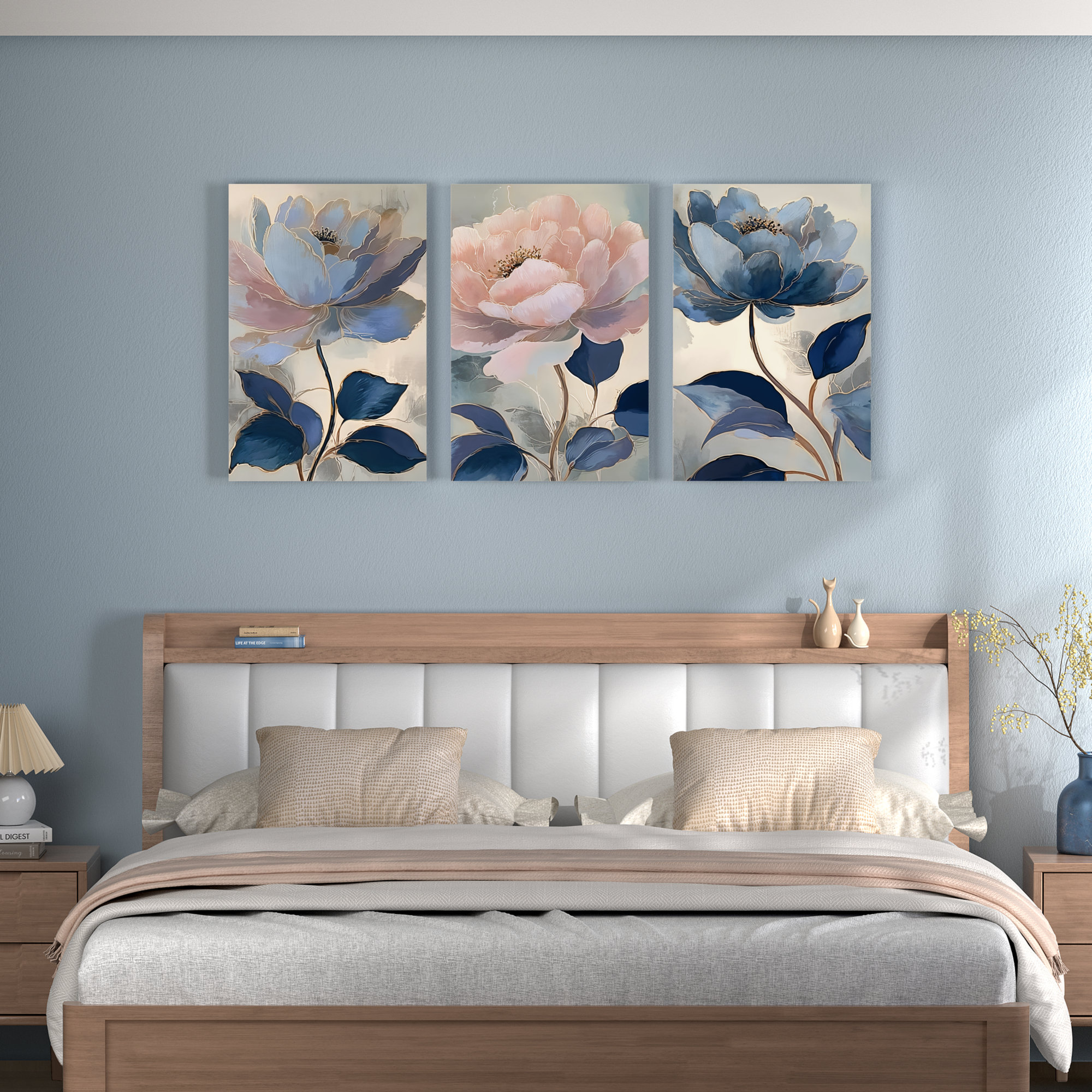 Red Barrel Studio Blue and Pink Floral Canvas Wrapped Wall Art, Oil ...