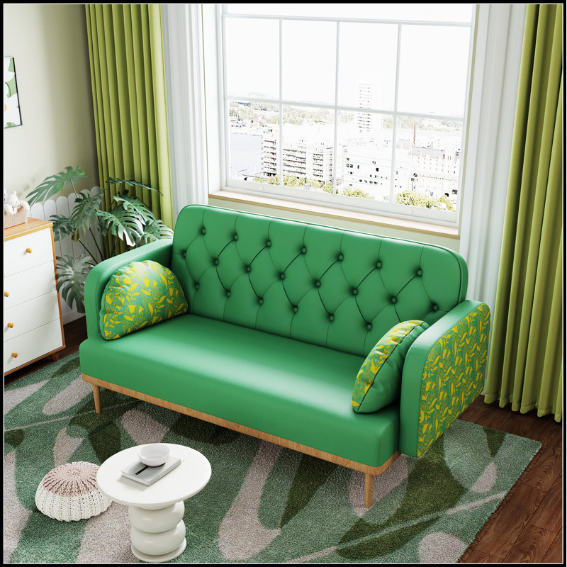 Canapé-lit rembourré avec motif tulipe et 2 coussins décoratifs, pour un siège élégant et confortable dans n'importe quelle pièce