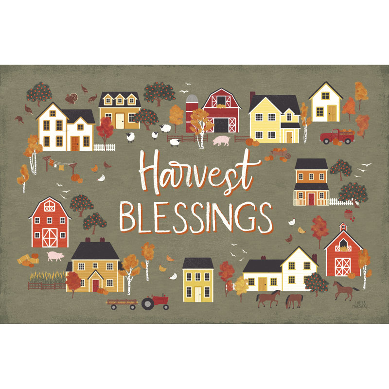 Harvest Village I Script by Laura Marshall - Wrapped Canvas Painting, 81cm H x 122cm W