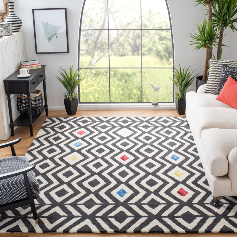 Tapis noir en laine touffeté à la main Sandweiler, Rectangle de 5 pi x 8 pi