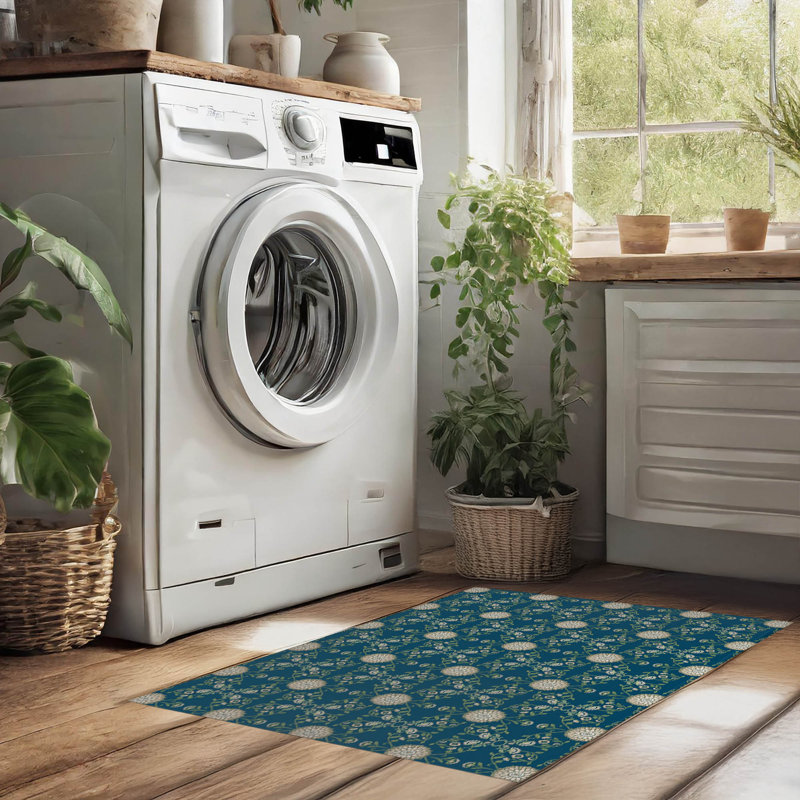 Tapis de lessive léger et antidérapant Aria, 25 "L x 4 "H, Navy Floral