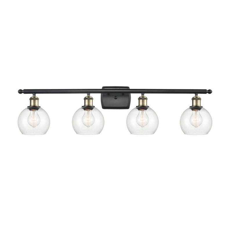 Éclairage pour salle de bain 4 lumières Cindi, Incandescente, Transparent, Laiton antique noir
