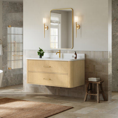 Ensemble de meuble-lavabo mural simple 48 po en chêne scandinave Francesca