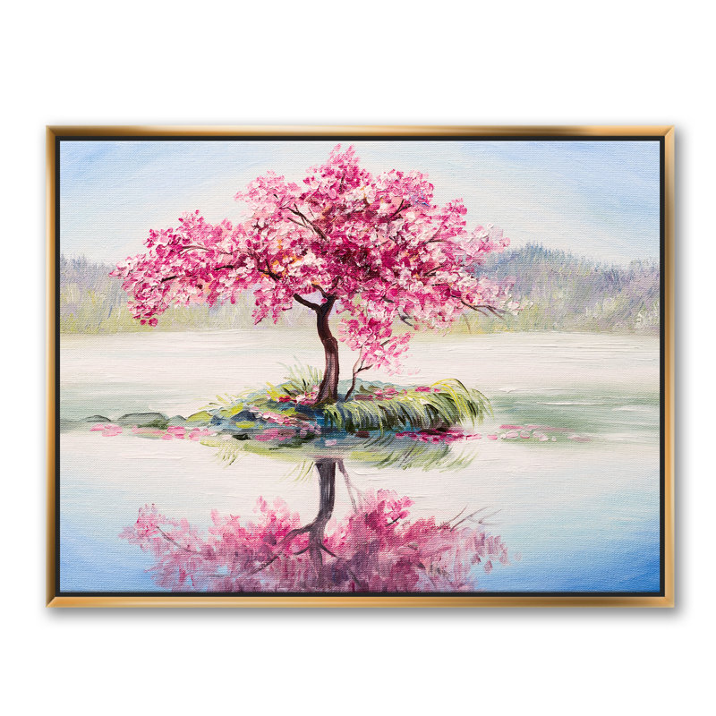 Cerisier japonais sur un petit îlot idyllique - reproduction d'art sur toile, H 12 po x l 20 po x P 1 po