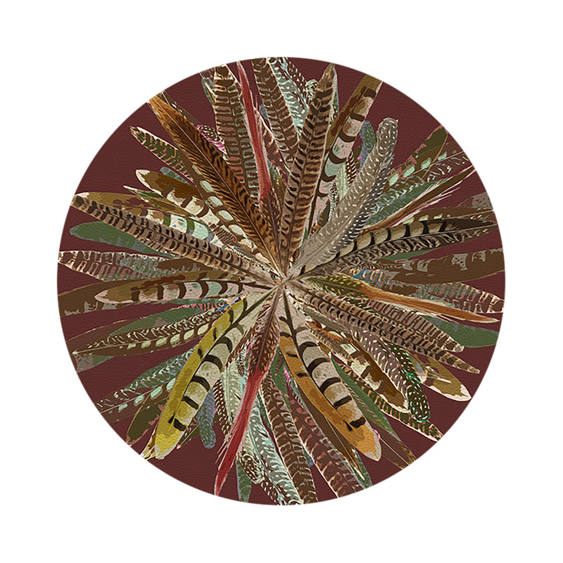 Pheasant Feathers Vegan Leather Round Pebble Placemat, Porto