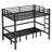 Full Over Full Metal Futon Bunk Bed, Black Loft Bed with 3-Section Pull-Out Lower Bunk & Safety Rails, Convertible Sofa Bunk Bed for Teens, Adults, Bedroom-231696648