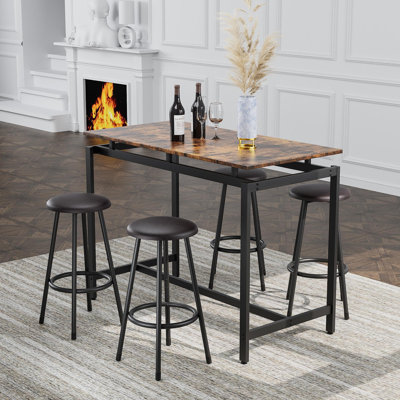 5-Piece Kitchen Counter Height Table Set, Bar Table With 4 Stools
