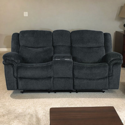 Canapé inclinable en velours Leanid avec rangement escamotable, porte-gobelets et 2 ports USB