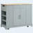Fluted Kitchen Island with Trash Can Storage Cabinet, Power Outlet, Internal Storage Rack, Rolling Kitchen Islands on 5 Wheels with 3 Drawer, 3 Open Side Racks for 10 Gallon Garbage Bin,Grey Blue-129123375