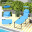 Chaise longue d'extérieur 2 pièces, chaise longue pliante à dossier réglable, chaise de bronzage coussinée avec toit pare-soleil et repose-tête pour plage, camping, randonnée, bleu clair