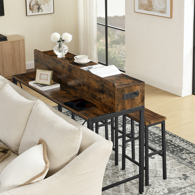 Table de bar avec prise de courant et lumière DEL, ensemble de 3 tabourets, idéal pour les espaces de vie, de salle à manger et de cuisine, fonctionnel et élégant