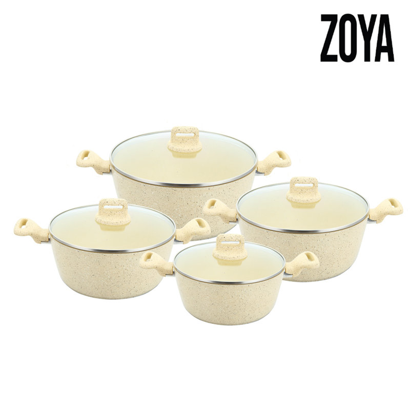 ZOYA 8 - Piece Non-Stick Aluminum Cookware Set, Cream