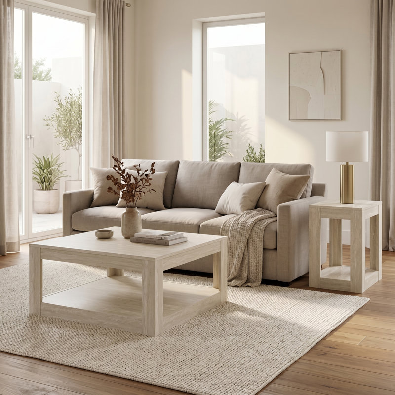 Allysyn Contemporary Coordinated Living Room Table Set, Travertine